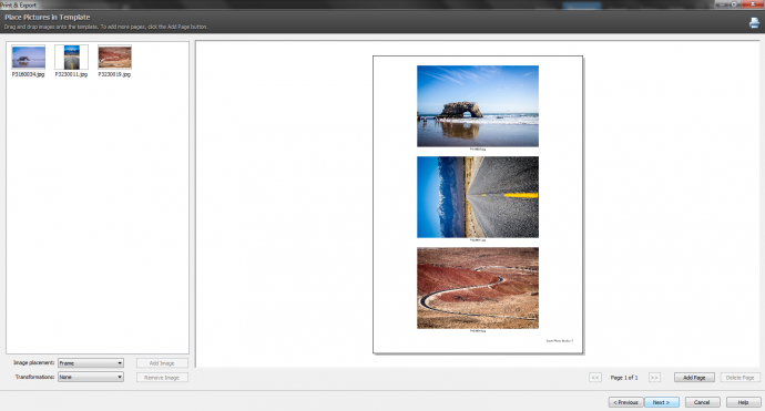 Use Contact Sheets to print out many tiny previews… or a few large ones… or even just one picture (a 1x1 grid).