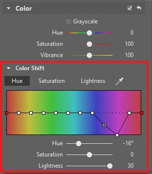 Shifting purple towards blue.