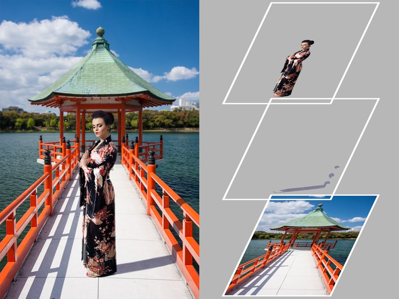 Three layers that, taken together, form one image.
