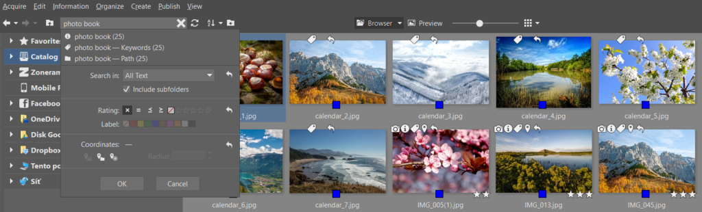If your photo archive is thoroughly tagged, then finding the pictures you want is a matter of moments.