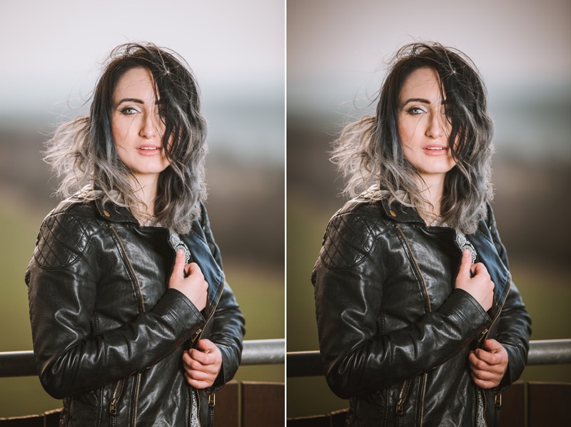 The original of a portrait, and that portrait after adding in vignetting.