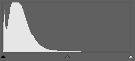 The histogram after editing using Levels and Curves and then developing the picture. It’s mainly the left side of the histogram that’s moving. You can see both stars and light pollution in the photo.