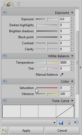 Reducing Saturation on the side panel…
