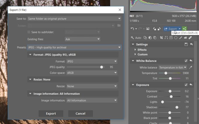 photo raw exif editor change time offset