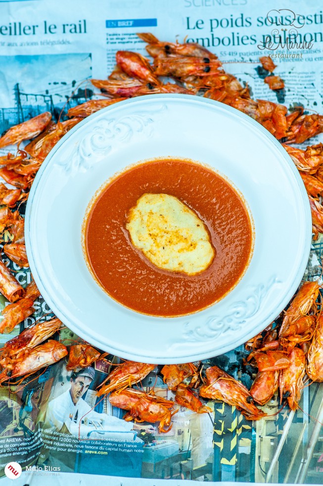 Pike quenelle is as delicious as it is bland-looking. So for my photograph I included shrimp heads, which are used for the broth.