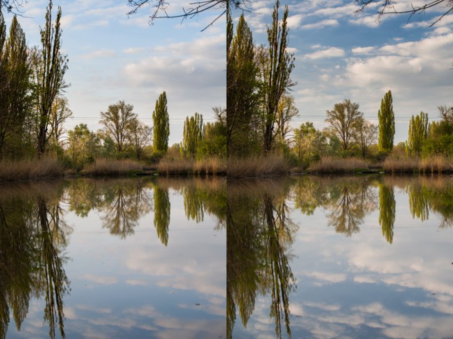 The same scene photographed with an unfiltered lens (left) and with a polarizing filter attached (right). Canon EOS 5D Mark III, Canon EF 70–200 mm F2.8 IS II USM, 1/320 s (left) and 1/80 s (right), F5.6, ISO 400, focus 70 mm.