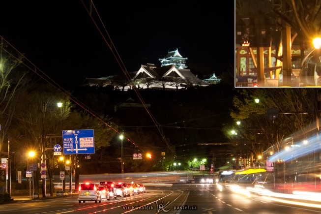 Kumamoto Castle, with the help of a railing. The close-up shows that while the sharpness isn’t what I’d get if I actually used a tripod, this is still a usable photo. Canon 40D, Canon EF-S 55-250/4-5.6 IS, 3.2 s, F6.3, ISO 100, focus 55 mm