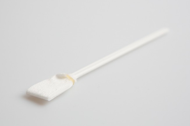 A plastic stick with the end wrapped in a single-use textile.