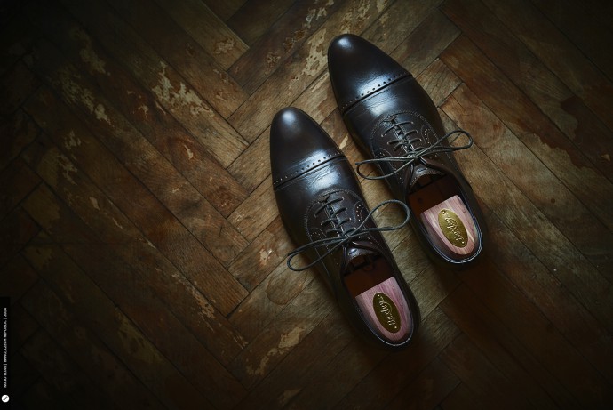 Leather shoes look great on wood.