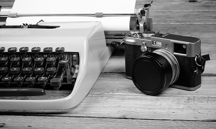 Typewriter and film camera, a classic journalist kit