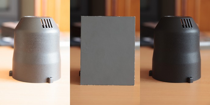 Dark subject, spot metering. On the left: exposing based on the subject (overexposed by 3 EV). On the right: exposing based on a gray card (the subject’s dark color is captured faithfully).