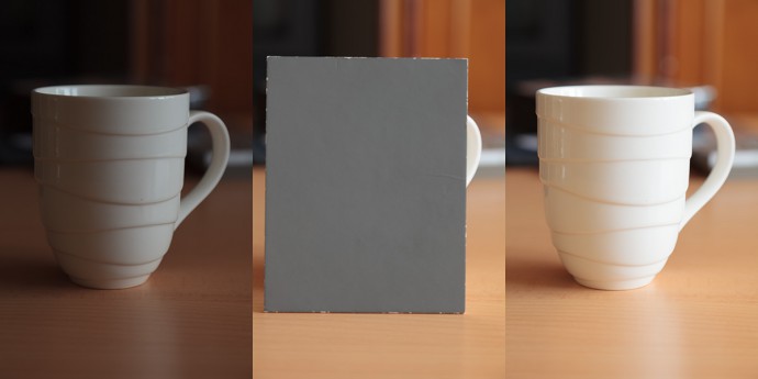 Light subject, spot metering. On the left: exposing based on the subject (underexposed by 2.5 EV). On the right: exposing based on a gray card (the subject’s light color is captured faithfully)