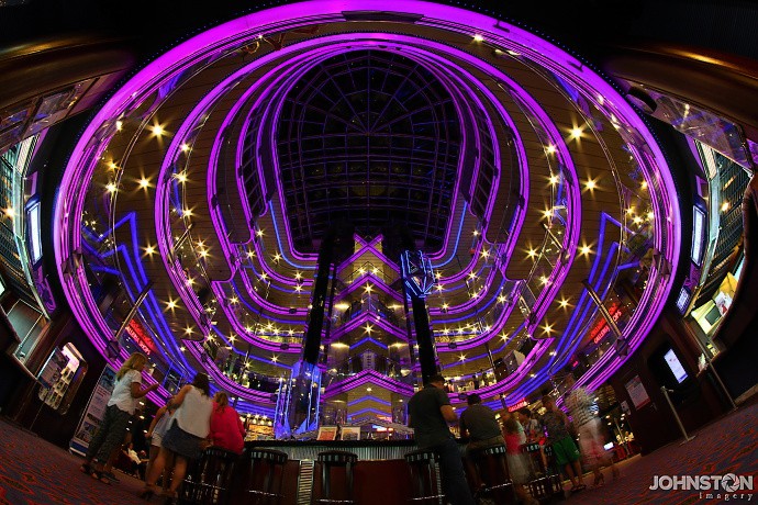 Atrium of cruise ship. Atrium of the Carnival Fantasy (cruise ship), looking up with a fisheye (Rokinon 8mm f/3.5).