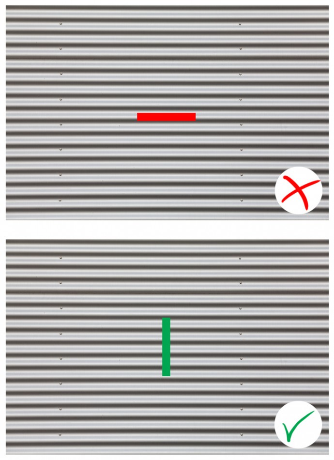The wavy metal sheet means trouble for a horizontal strip, but not for a vertical one.