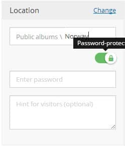 To password-protect an album, use the option with the lock icon, right beneath the album name.