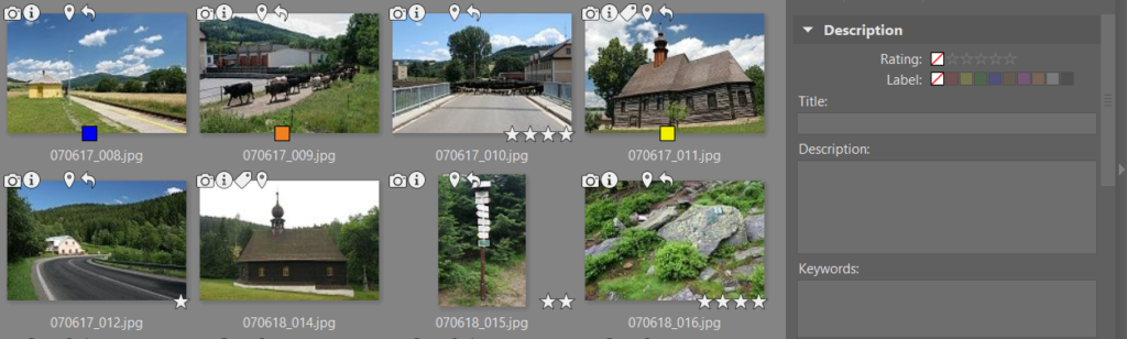 You can find and sort photos in the Browser using for example ratings (stars), colored labels, or keywords.