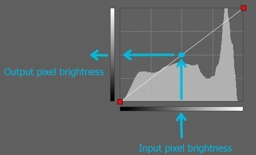 The “mapping” of input to output brightnesses.