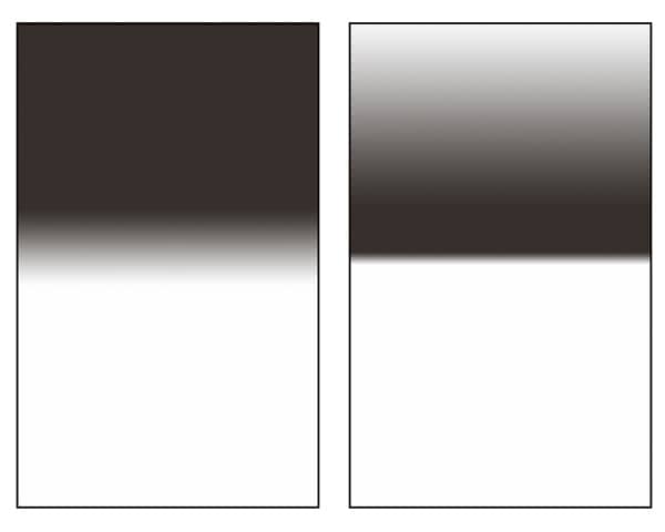 Comparison of a gradient and a reverse gradient filter. This picture is for illustration only. Every manufacturer makes slightly different gradient types.