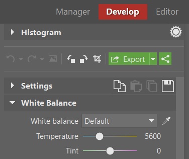 Every RAW converter, including the Develop section in Zoner Photo Studio, lets you precisely white-balance RAW photos while you’re developing them.