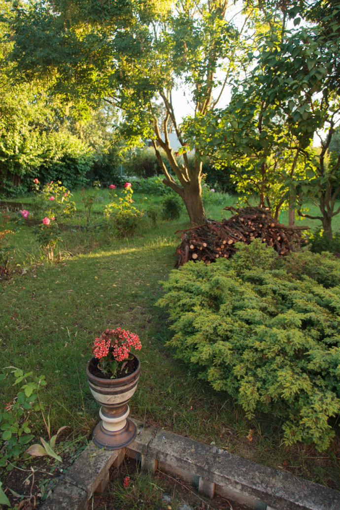 Just by recomposing the image, you get a better documentary picture of the garden. By moving the flowerpot to a golden-crop point, you can eliminate the busy bottom part of the picture and give the garden sufficient space. The picture’s overall composition is much more eye-pleasing now and no longer contains dead spots. Canon EOS 5D MkII, EF 24-105/4.0, 1/100 s, f/4, ISO 400, focus 24 mm 