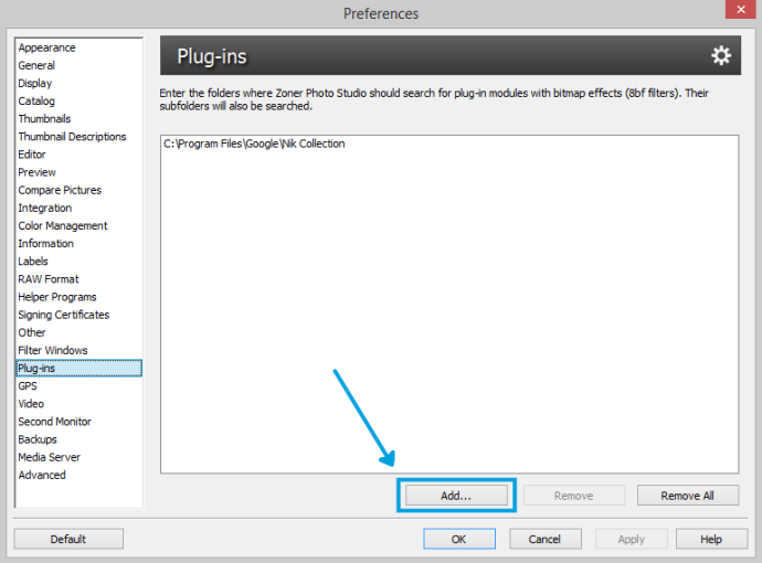 To add new plug-ins, use the program preferences.