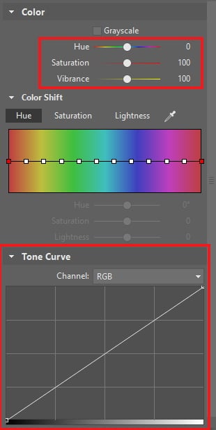 The Develop section’s tools for adjusting colors.