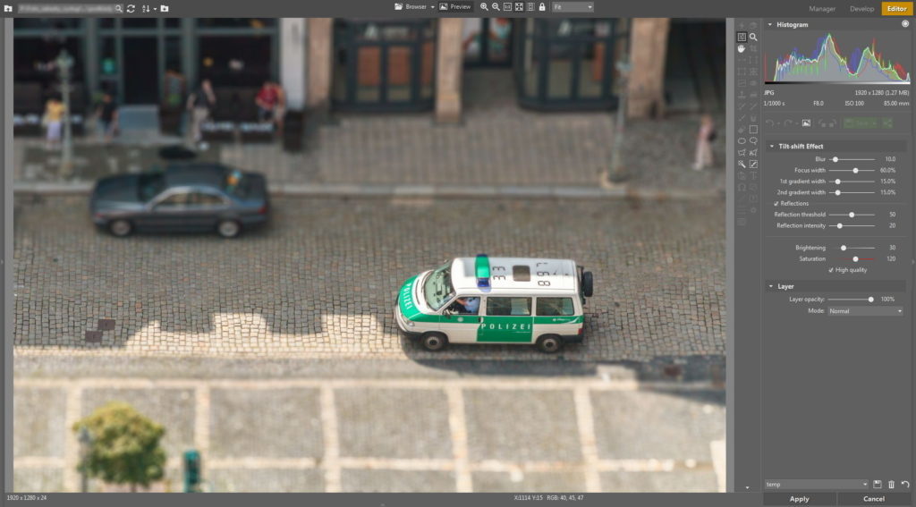 The most suitable photos for adding this miniature effect are photos shot from above.