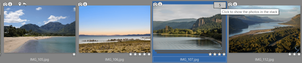 A group of multiple source photos for creating panoramas no longer has to take up extra space in the Manager. You just stack your sets of similar photos, and sorting and viewing your pictures becomes easier than ever.