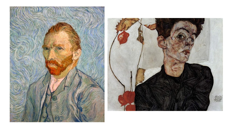 Self-portraits of famous painters. Left: Vincent van Gogh. Right: Egon Schiele. Source: Wikimedia Commons