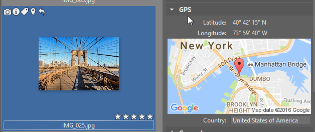 To see GPS data for any photo, check the right panel.