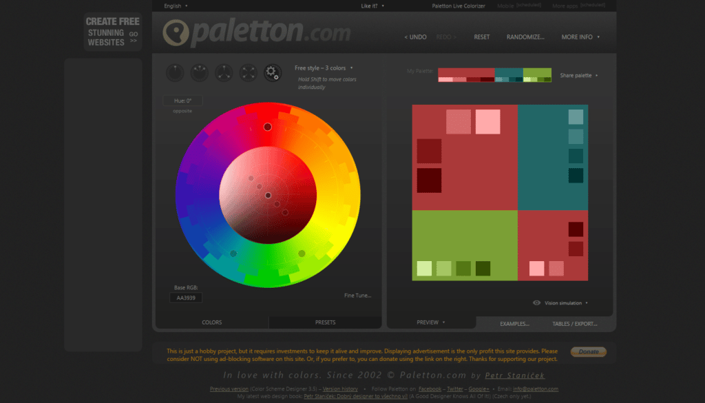 An example of a color calculator. Source: paletton.com