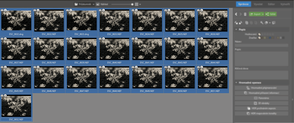 This screenshot shows all 22 of my shots taken and ready for editing.