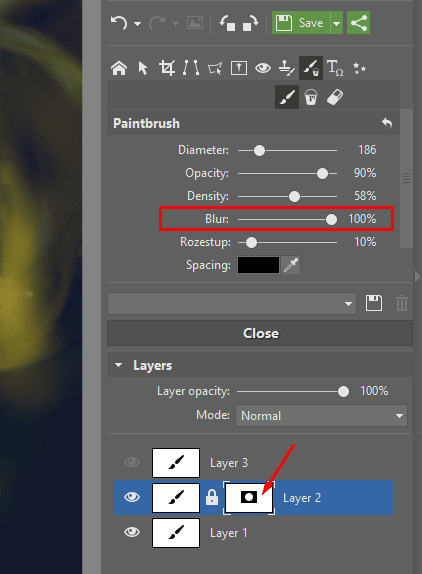 Settings for the Paintbrush.