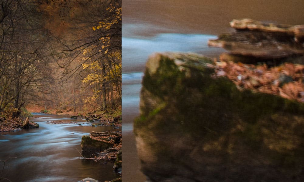 Stabilizer on. Right: a 1:1 close-up. Canon 5D Mark III, Canon EF 70-200/2.8 II, 25 seconds, f/16, ISO 320, focal length 70 mm