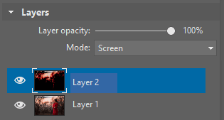 Changing the blending mode for the new layer to Screen.