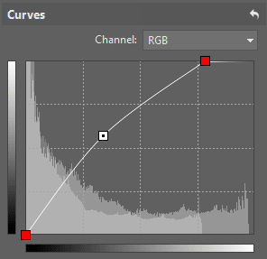 Setting up the Curves filter. Use it to emphasize lights and their influence on the surrounding parts of the scene.