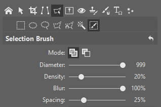 The parameters I used for the Selection Brush (Shift+Q).