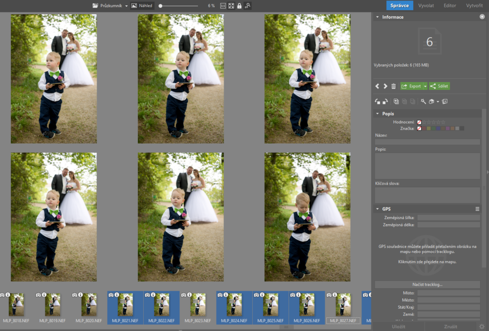 Selecting several photos in the Preview mode.