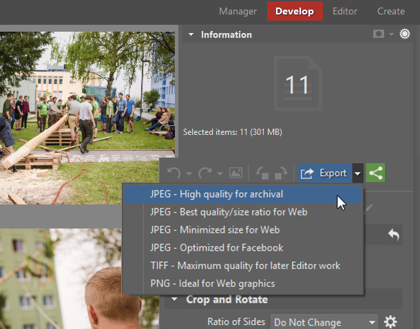 Finish up by exporting the photos.