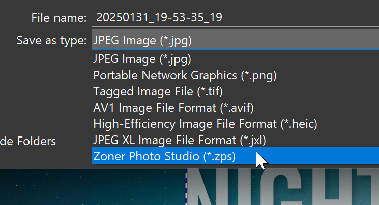 Add text to your photos – save as zps file