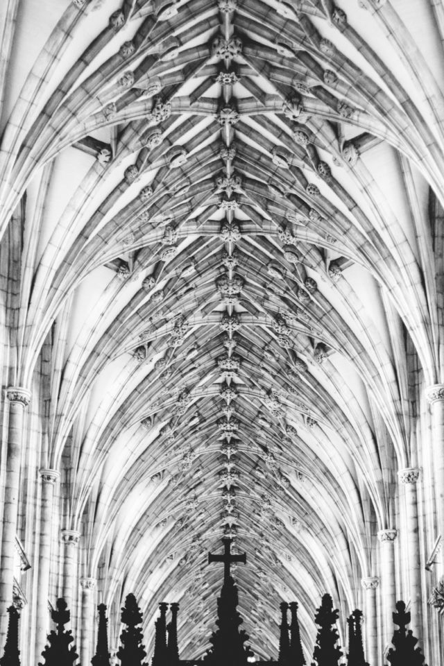 An interior view of church's ceiling can be just as engaging. You can also supplement it with details such as the cross in this photo. 