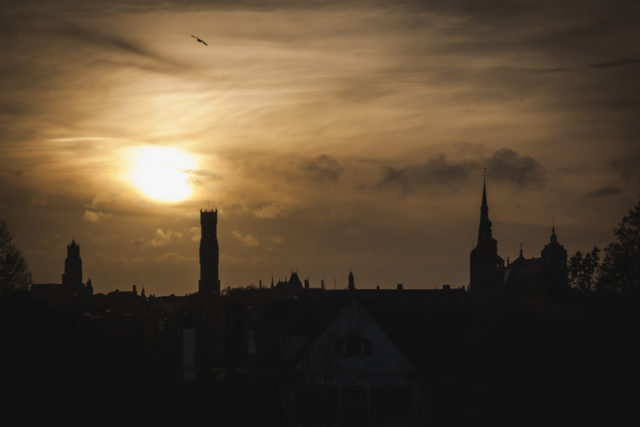 Just before sunset, the sky took on a yellow-orange cast.