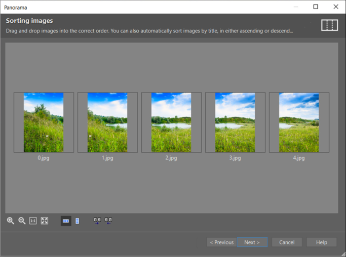 How to create a panorama: If your pictures are not already in the right order, fix their order here.