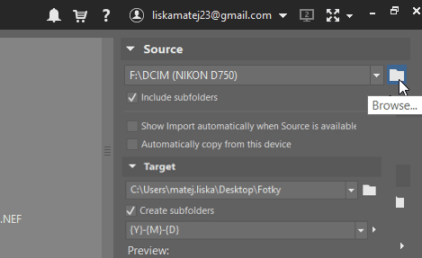 The Best Way to Download Photos? Import in Zoner Studio: Setting the source folder.
