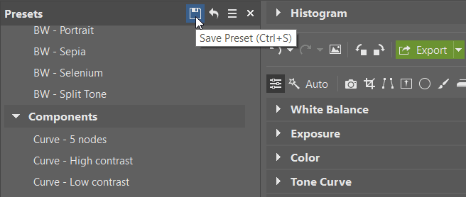 How to Use Presets for Editing Photos: saving a custom preset.