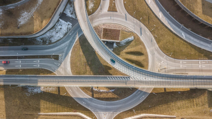 Drone Photography: roads photographed by a drone.