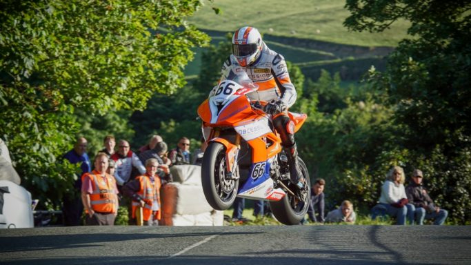 How to Photograh Motorcycle Races: The jump over the Ballaugh Bridge.