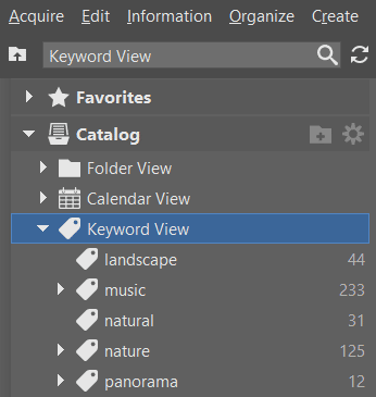 Sort your pictures easily with keywords: categories of keywords.