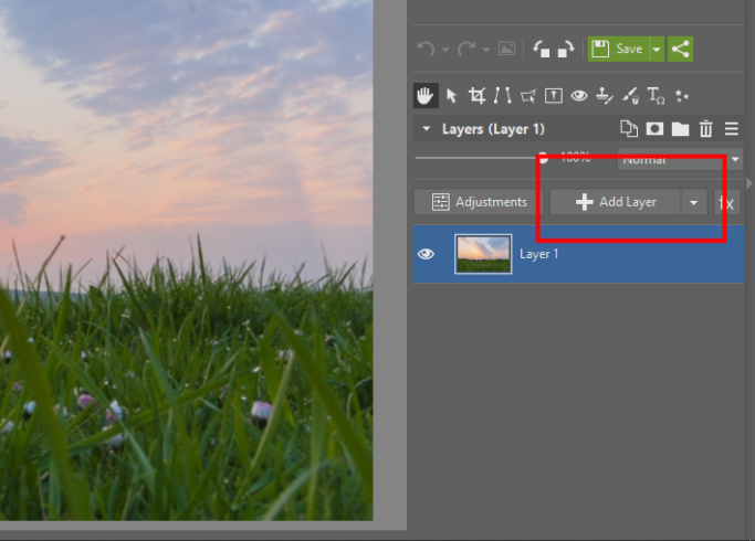Local Edits of Landscape Photos: adding a new layer in Zoner Photo Studio X.