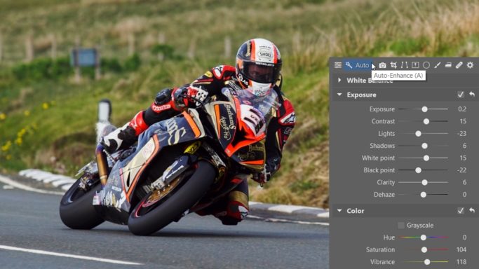 How to edit motorcycle racing photos: Auto-enhancement.